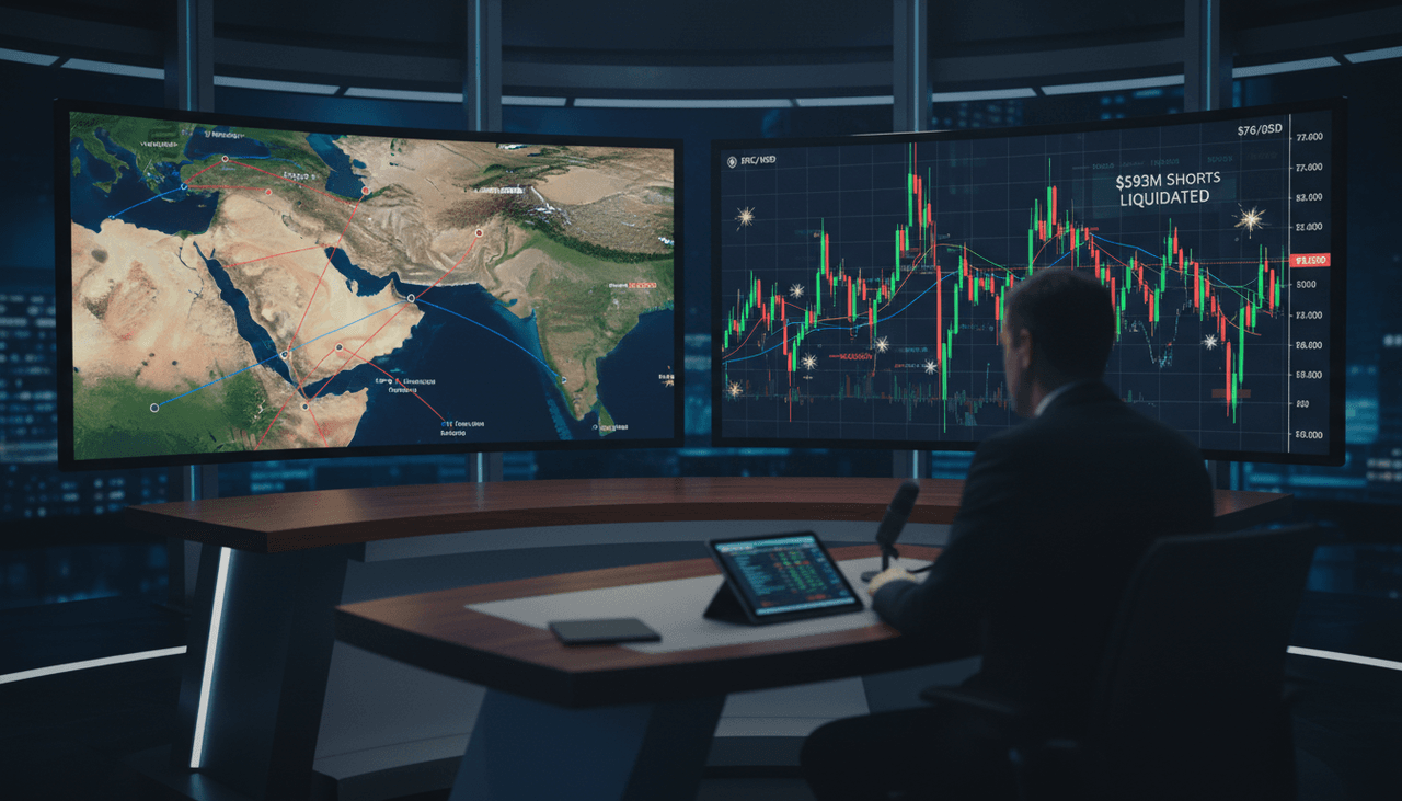 Geopolitical Swings Rock Crypto: Bitcoin Retreats to $76K After Hormuz U-Turn, $593M Shorts Liquidated